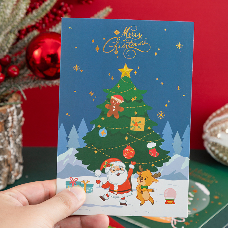 En stock Nuevo Dorado Tarjeta de felicitación de Navidad dibujos animados vacaciones Nochebuena Tarjeta de Navidad bendición deseo Tarjeta de mensaje