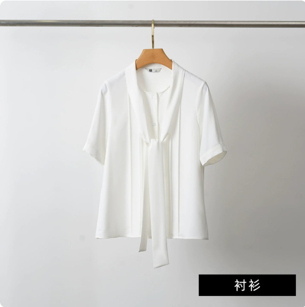 Summer Fashion Lace-Up White Short-Sleeved Women's Shirt, Slim Fit, High-End, Elegant Shirt with Ribbons, Women's Inner Wear Ol