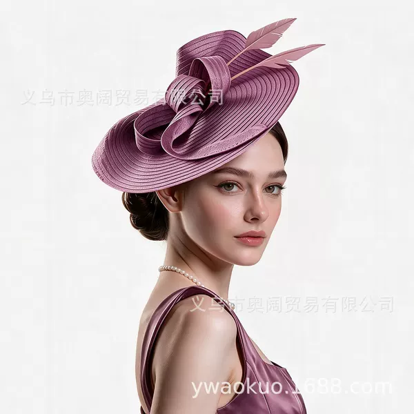 European and American cross-border hair accessory, stylish and creative faux straw hat, bridal evening handmade floral feather headpiece