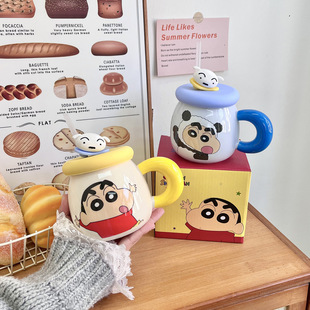 Crayon Shin-chan Genuine Authorized Mug with Lid and Straw Cup Couple Girls High Value Water Cup Office