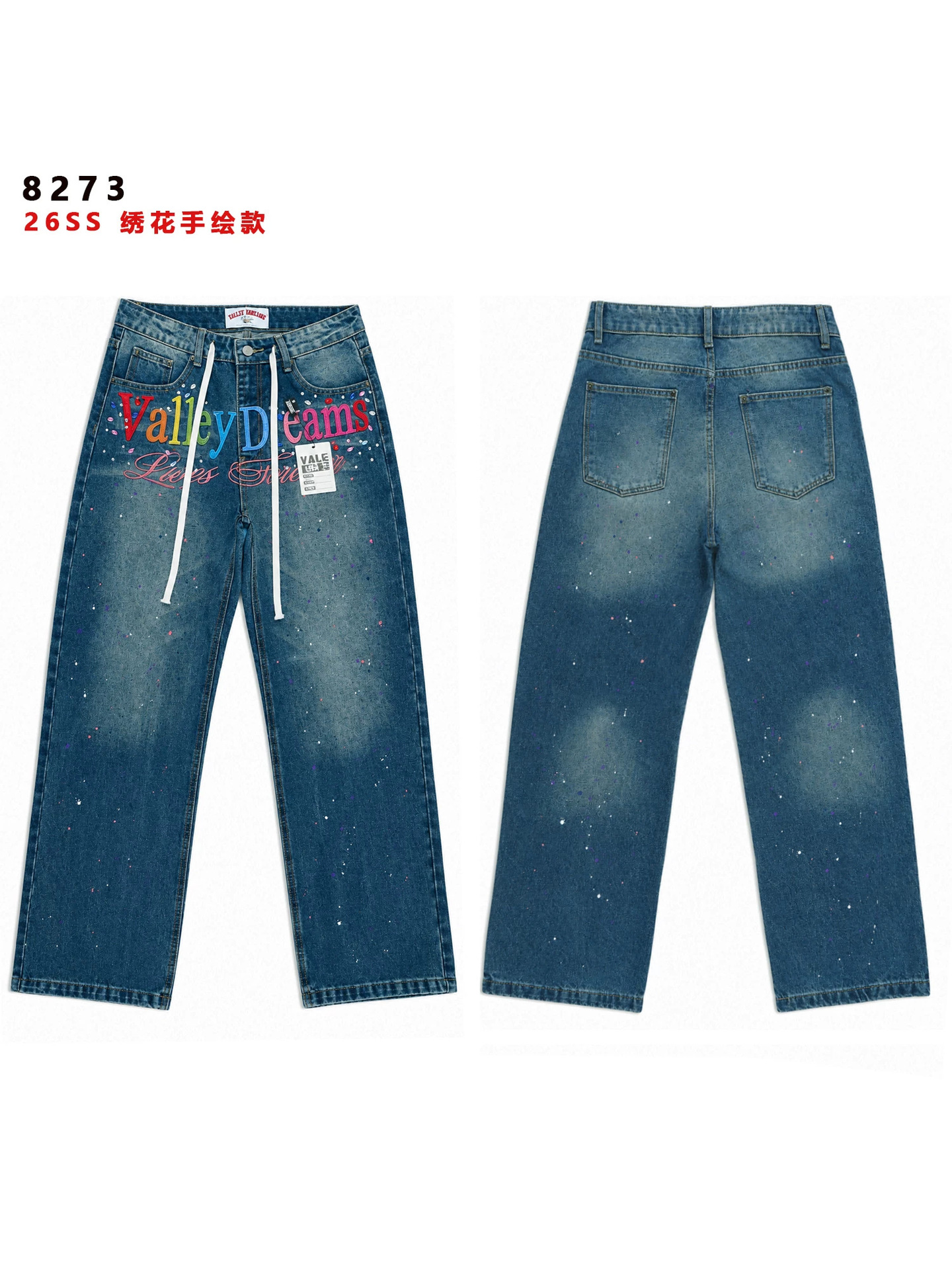 Jeans Rectos de Algodón Lavados, con Salpicado y Efecto Desgastado para Hombre y Mujer