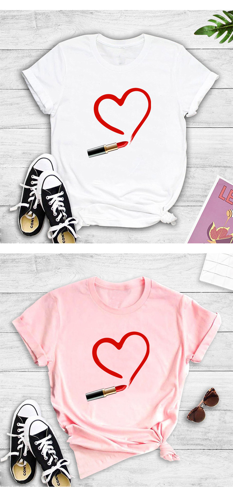 lipstick drawing love printing T-shirt NSYIC58788