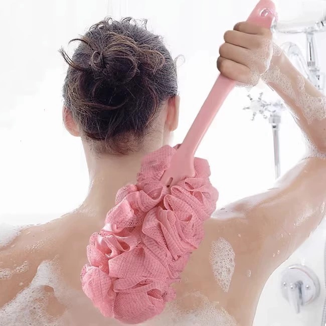 Bath Ball Shower Brush Super Soft Long Handle Bath Flower Bath Scrub Gadget Foaming Non-Dispersing Shower Brush Bath Ball