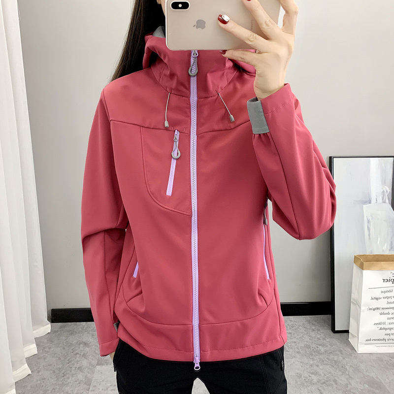 山系户外防风防水软壳衣三防女式连帽登山徒步工装冲锋衣连帽外套|undefined