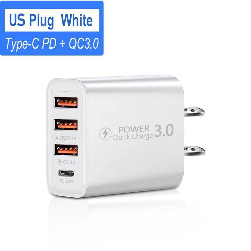 New 3USB + TYPE-C multi-port charger PD US gauge European gauge Power Adapter 4 charging head