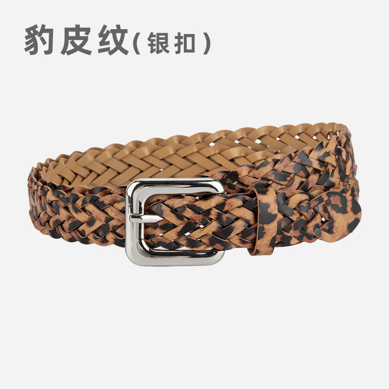 韩版欧美个性豹皮纹编织皮带女生针扣免打孔搭牛仔裤带时尚腰带女|undefined