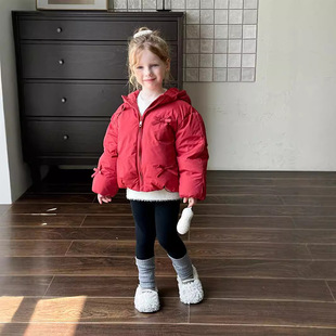 [555 Clearance No. Returns] White Duck down High Loft Red New Year's Clothing Bow down Jacket Girls down Jacket