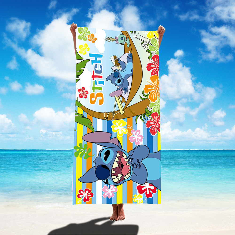 TEMU nueva toalla de playa estampada Stitch de gran tamaño toalla de baño para niños toalla de baño toalla de microfibra