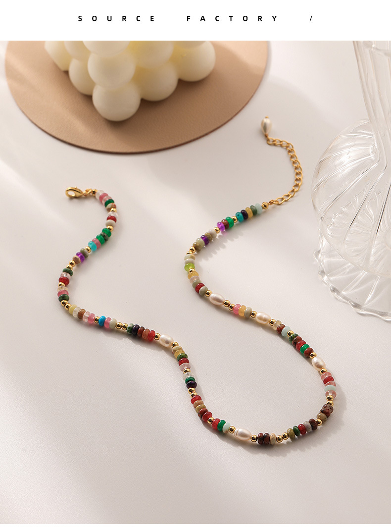Bohemian Colorful Stone Beaded Handmade Necklace 1 Piece
