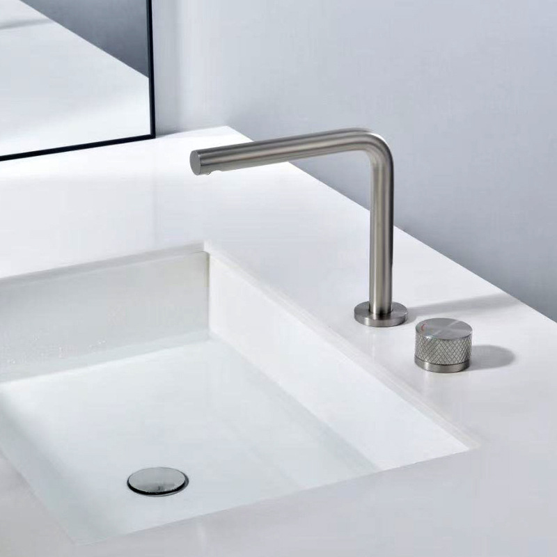 Minimalist Two-Hole Split Basin Faucet for Bathroom Cabinet, Full Copper Brushed Nickel Rose Gold Faucet for Sink and Countertop