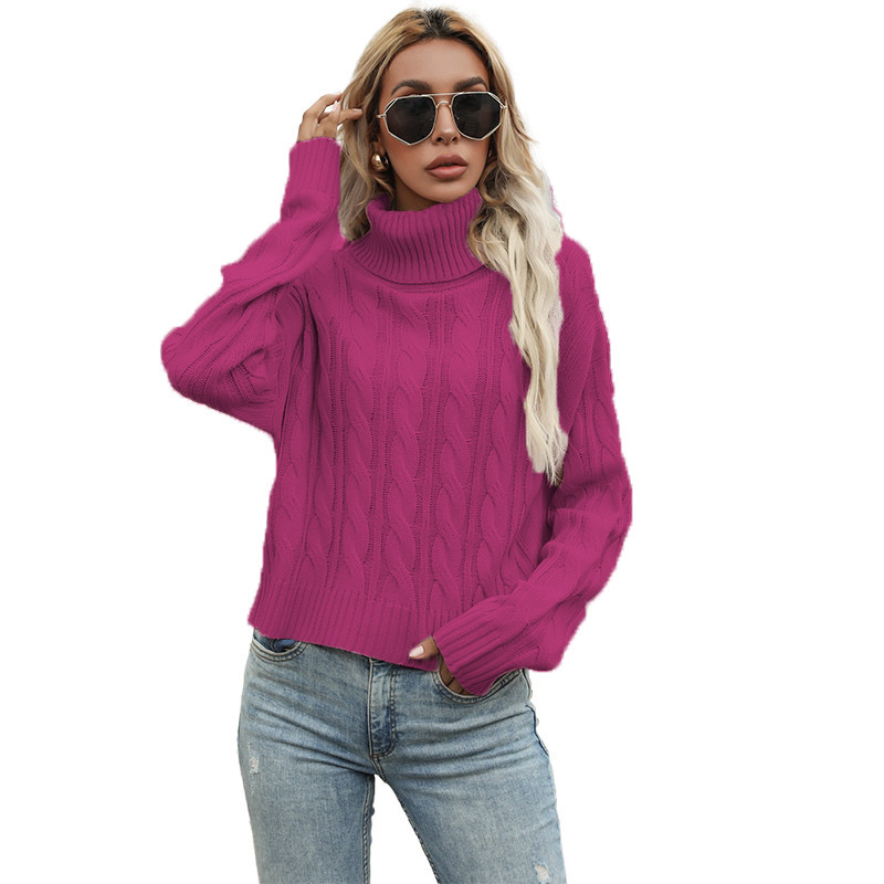 Suéter de Punto de Cuello Alto con Trenzado de Color Sólido para Mujer, Novedad de Otoño e Invierno 2025, Suministro Exclusivo Transfronterizo Europeo y Americano para Sitios Independientes de Amazon image 11