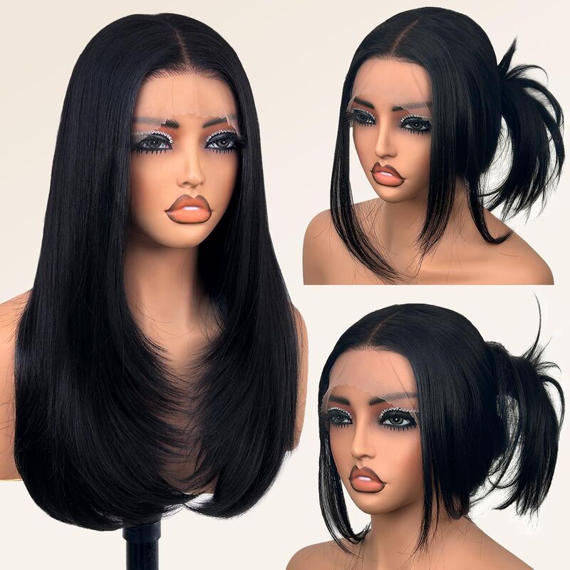 Front Lace Wig Cross-Border European and American Natural Ladies Medium Parted Long Straight Hair Chemical Fiber Full Headgear Manufacturer Ready Stock Wholesale