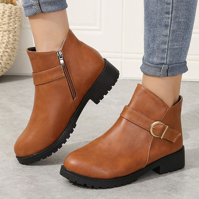 Women's Ankle Boots With Thick Heel And Side Zipper For Autumn_voghion.com