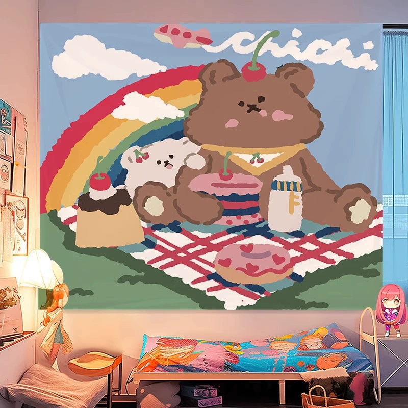 Sanrio INS фоновая ткань с милой мелайи, подвесная ткань Cuolomi, девичье сердечко, коричный узор, настенный гобелен для общежития