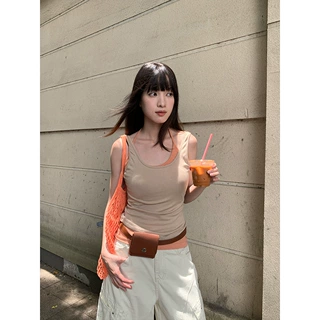 誉一撞色真两件挂脖无袖吊带背心女夏季休闲显瘦外穿上衣70003