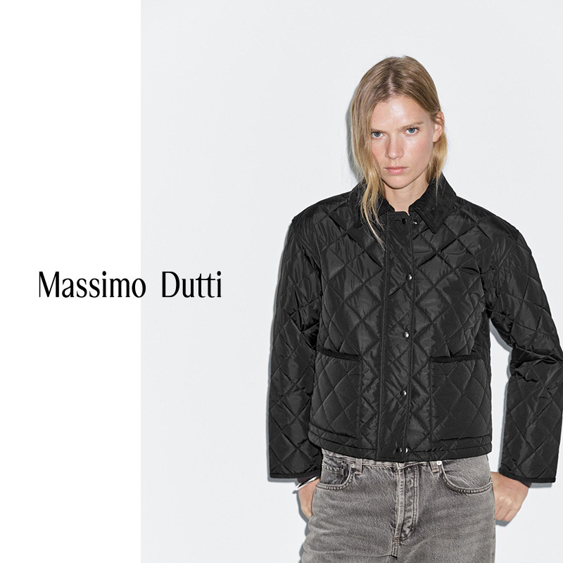 Autumn and Winter New Style Massimodutti2026 Women's Quilted Short Cotton Jacket with Diamond Pattern and Corduroy Collar