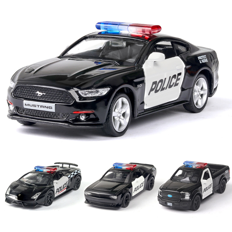 (Boxed) simulation 1 to 36 American Mustang Rambo police car children's toys alloy car model baking accessories