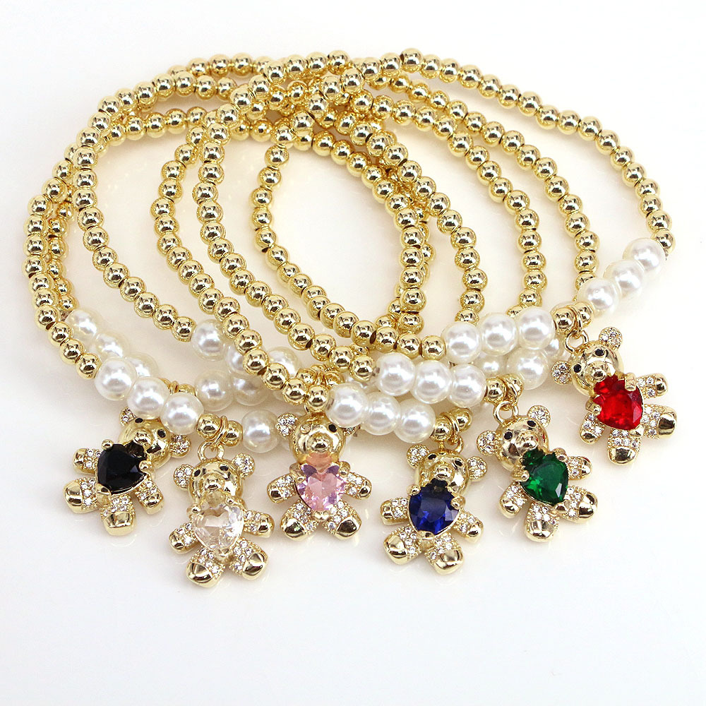 Fashion Bear Copper Gold Plated Artificial Gemstones Bracelets