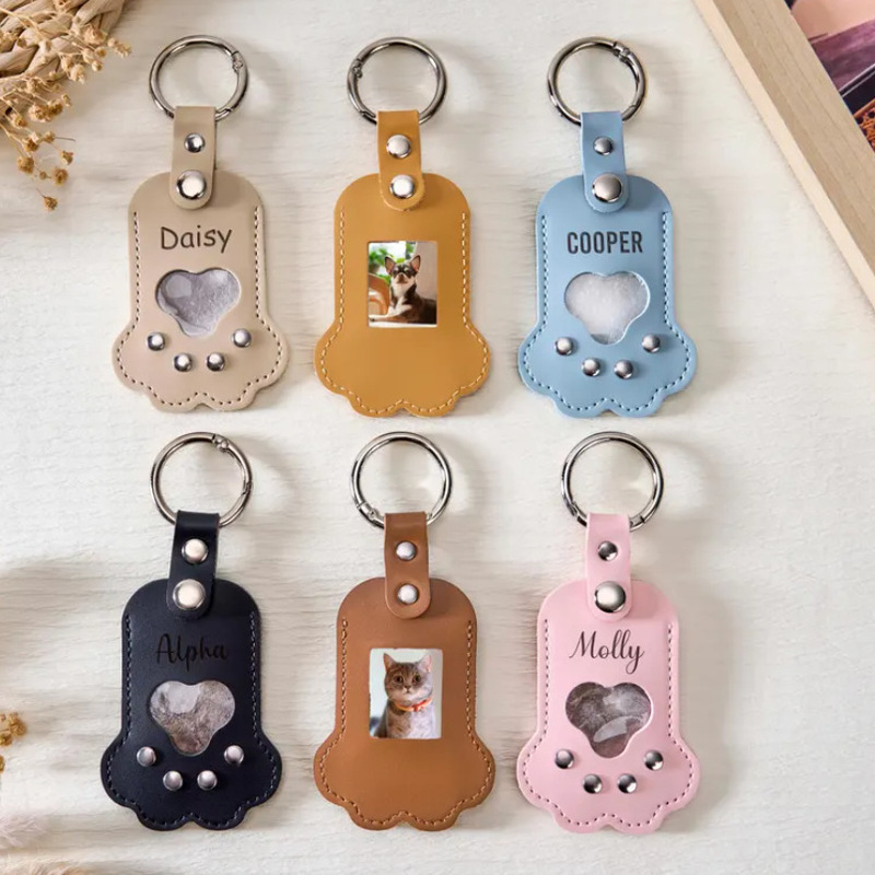 Cross-Border Pet Hair Box Paw Photo Leather Keychain Portable Cat and Dog Souvenir Hair Bag Cross-Border Pet Hair Box Paw Photo Leather Keychain Portable Cat and Dog Souvenir Hair Bag