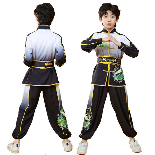 Children's  boys girls purple red black chinese dragon kung fu uniforms school wushu martial arts competition performance suit  tai chi uniforms clothing for kids