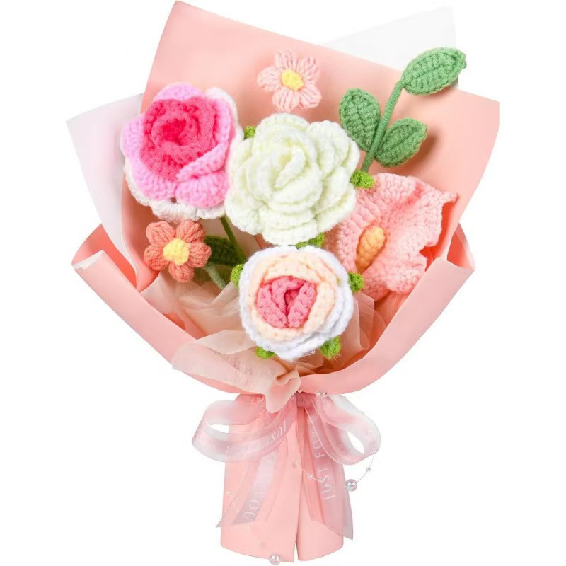 Amazon al por mayor buquete de lana hecha a mano trenzado imortalidad flor GeSan regalos de mano decoración simulación de San Valentín