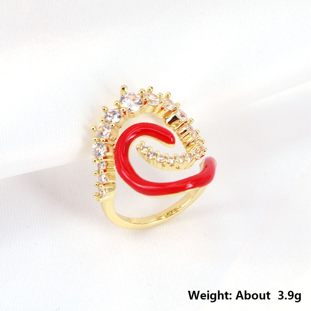 New spiral Colorful Oil dripping copper Micro-Inlaid Zircon open Ring