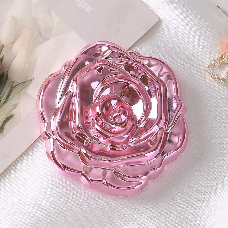 Nuevo modelo de galvanoplastia portátil rosa pequeño espejo de maquillaje espejo mini portátil de doble cara portátil espejo plegable de mano