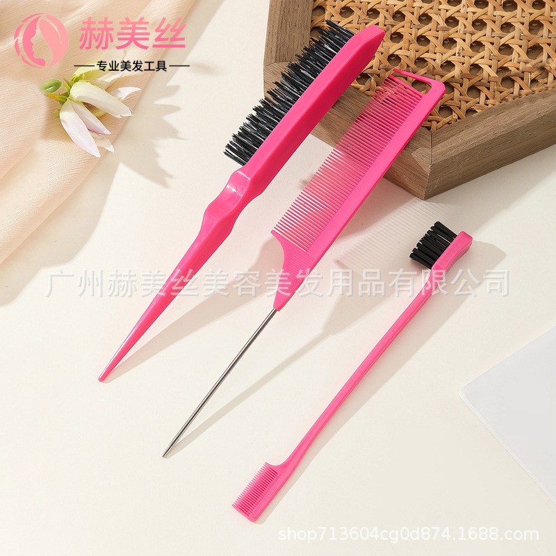 Cross-border peluquería punta cola peine tres filas peine del pelo doble cabeza peine cepillo de modelado cepillo de dientes cepillo de cejas maquillaje updo pelo conjunto cepillo