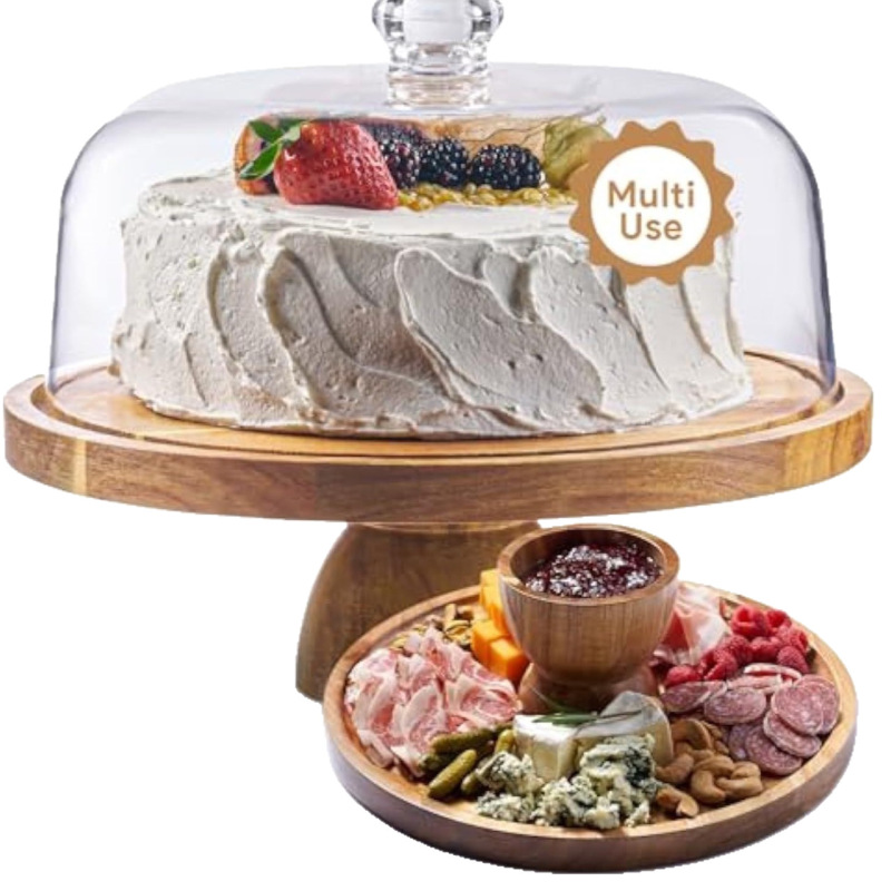 木製ケーキディスプレイトレイデザートスタンドフルーツトレイ結婚式のテーブルの装飾熟した食品トレイ透明ラウンドトレイ|undefined