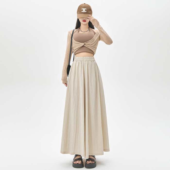 Silk Linen Wide Leg Pants Skirt