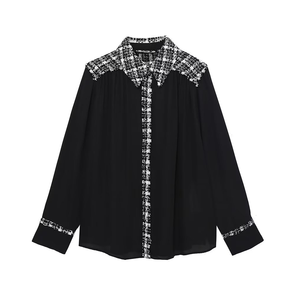 lapel long sleeve texture stitching shirt NSAM138935