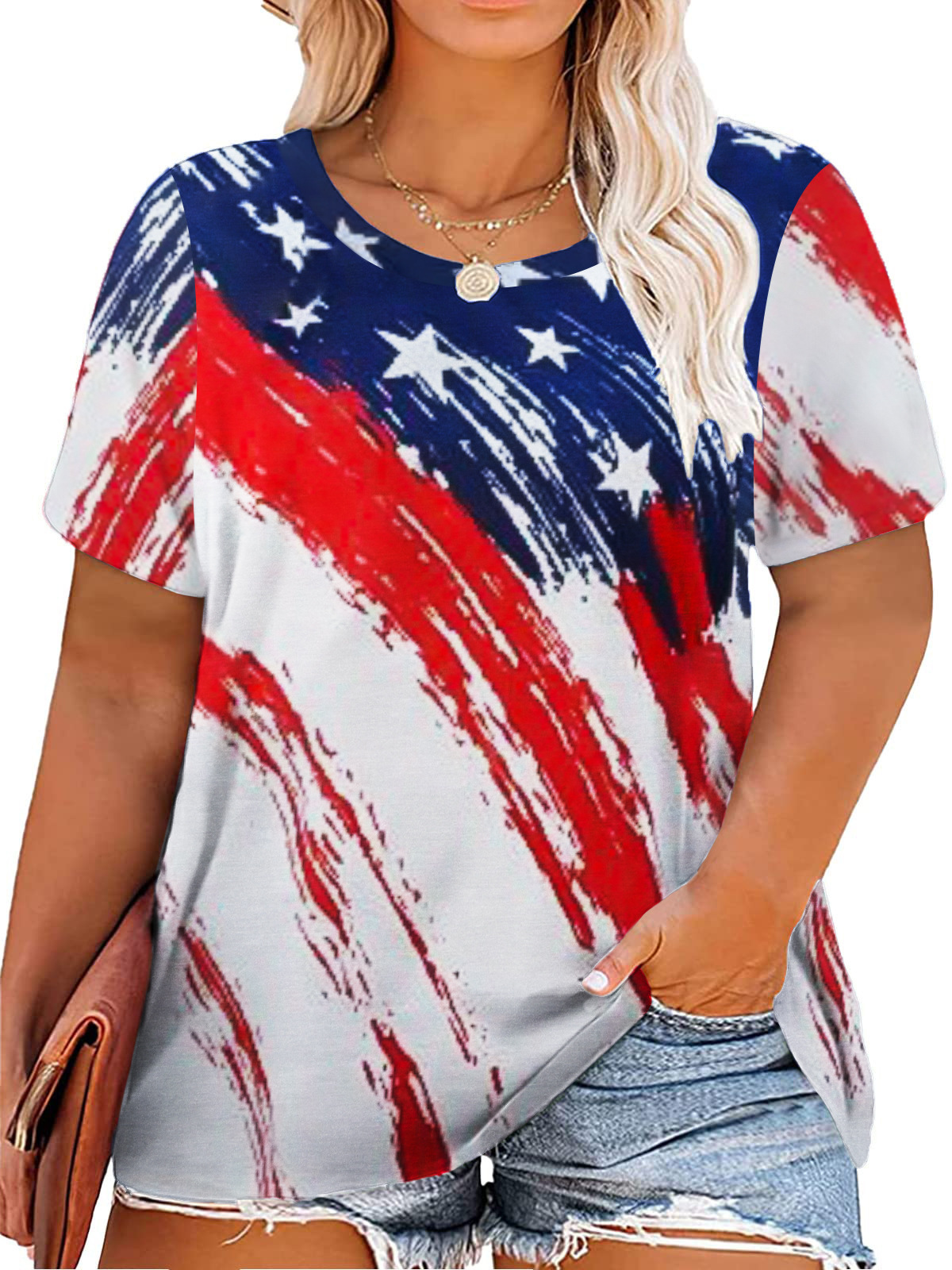 2024 Europa y América Cross-border Amazon Independent Station verano talla grande grasa mm impresión suelta camiseta estampada de manga corta