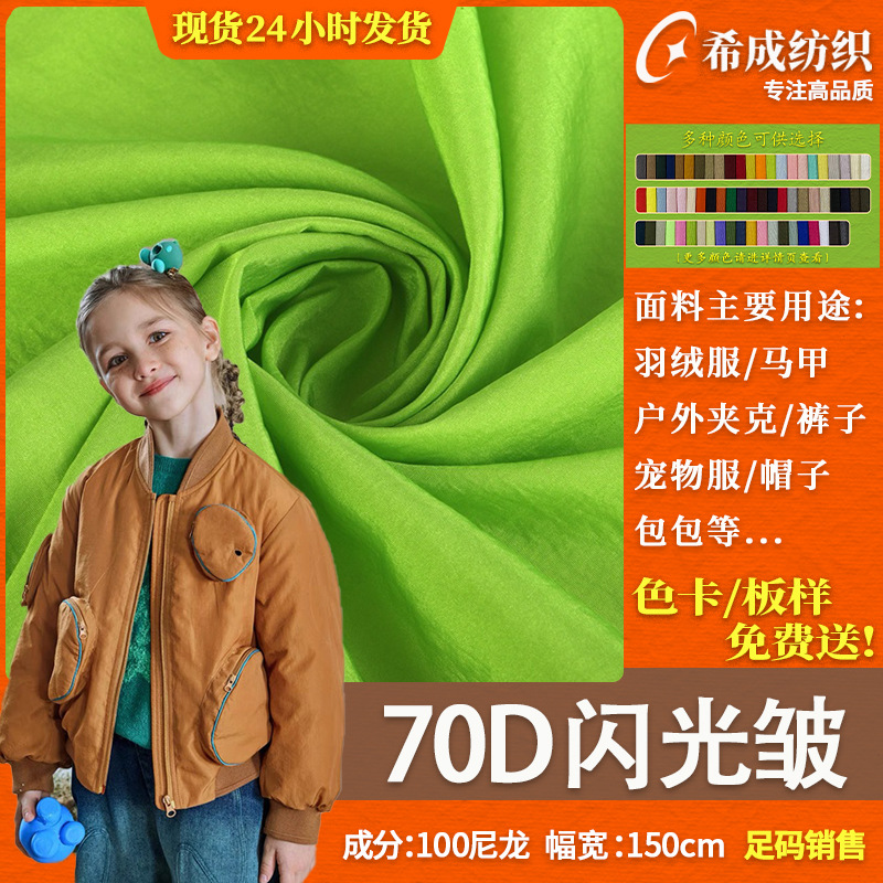 70D尼龙闪光皱布料 潮牌户外运动冲锋衣夹克羽绒服裤装帽子面料