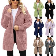 毛绒家居服欧美亚马逊跨境女装秋冬格子毛绒开衫毛毛休闲外套女