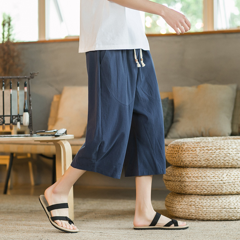 Summer Capri Pants Men's Thin Linen Casual Pants Chinese Style Loose Large Size Straight Pants Cotton and Linen Beach Shorts Trendy Summer Capri Pants Men's Thin Linen Casual Pants Chinese Style Loose Large Size Straight Pants Cotton and Linen Beach Shorts Trendy