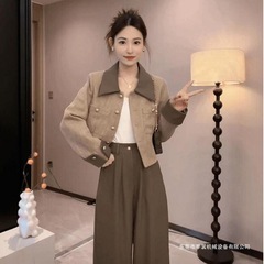 流行洋气套装女2025秋季新款小香风外套高腰直筒阔腿裤子两件套潮