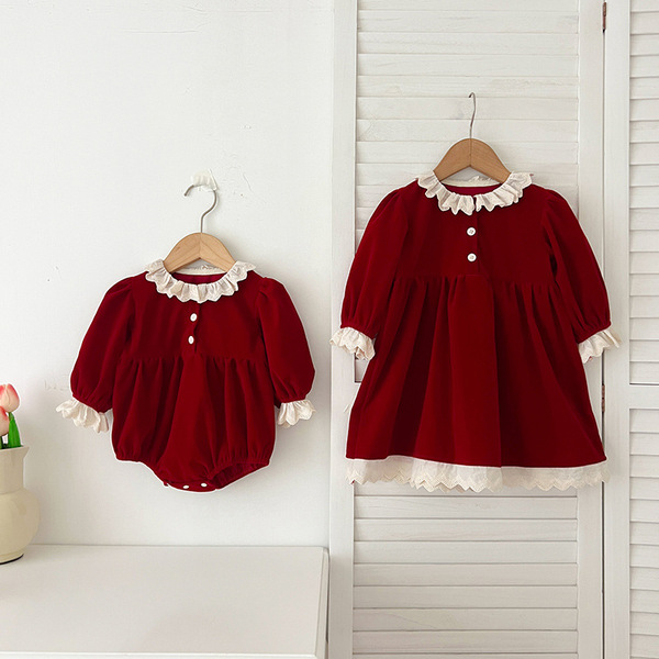 Autumn red dress girl's