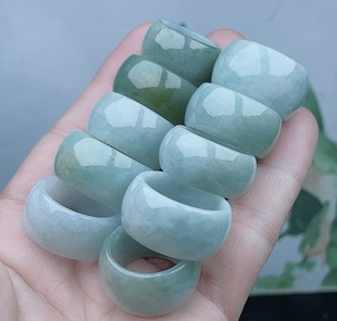 Natural A goods jadeite light green drum-shaped finger wide-brimmed round ring running ring ring can be selected