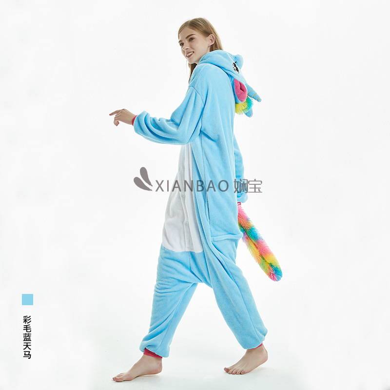 Nuevos pijamas de león, pijamas de husky, pijamas de franela de pareja con dibujos animados para hombres y mujeres.