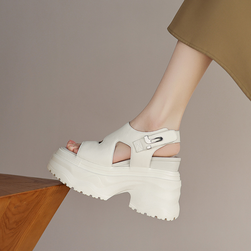 Sandal đế xuồng cao gót nữ phong cách La Mã, đế dày độn cao, gót siêu cao 9 cm — Màu đen, Màu trắng