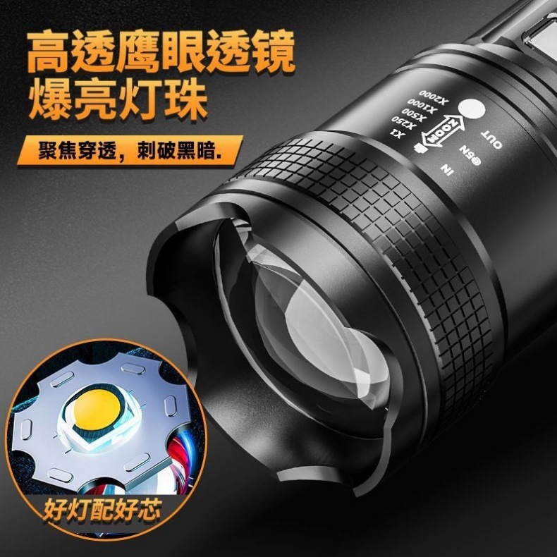 New retractable wholesale floodlight P50 flashlight patrol spotlight long-range strong light portable rechargeable portable flashlight