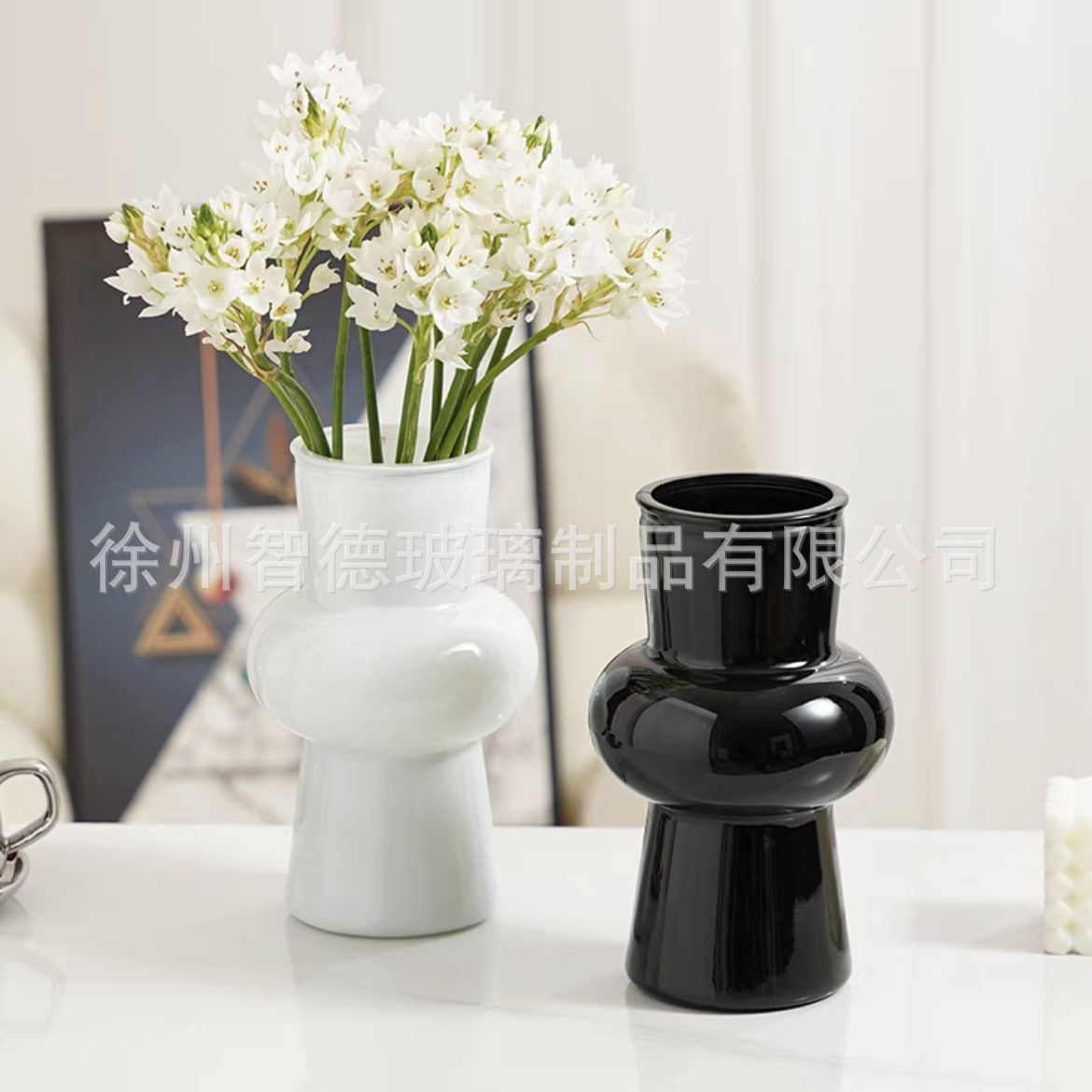 Europa simple in-viento de alto valor de la cara jarrón de vidrio estilo europeo crema de flores decorativas de escritorio de la sala de estar