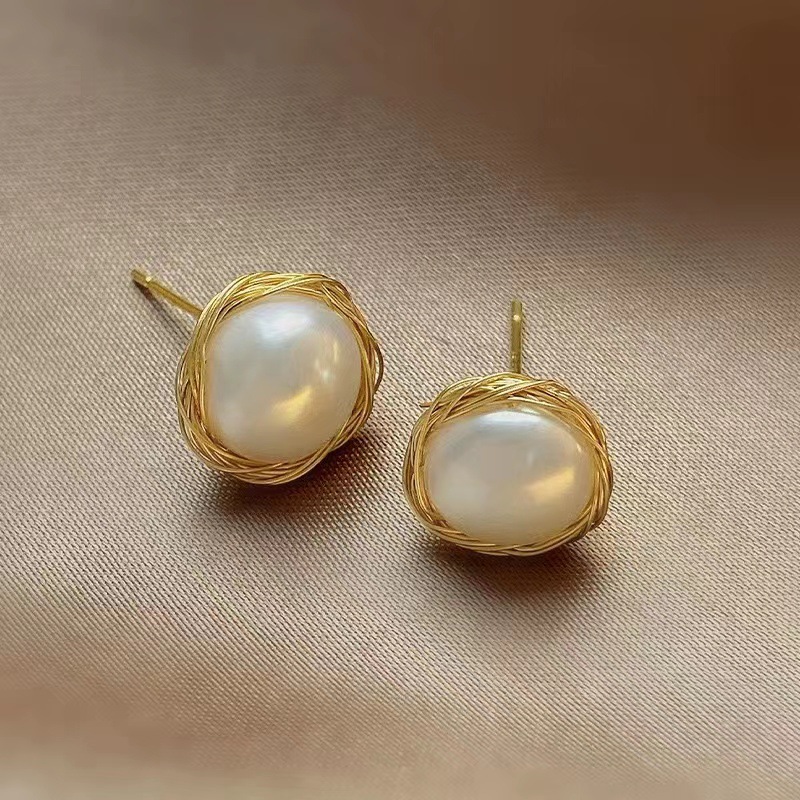 鸟巢珍珠耳钉4