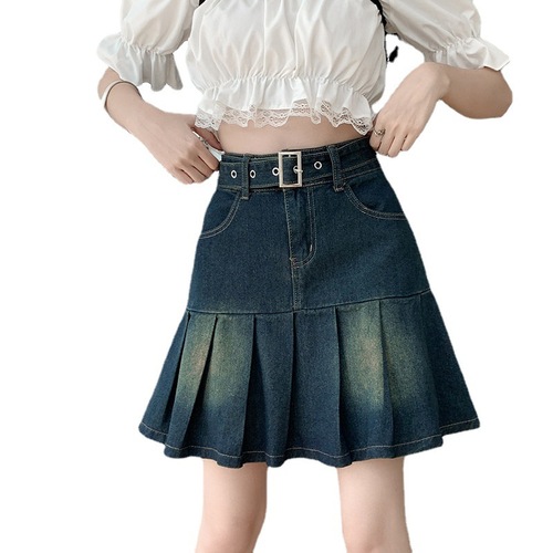 Blue jeans ruffles pleated skirts ffor women girls short mini skirt Pleated Mini Skirts for girls