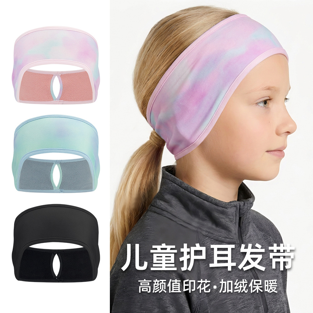 Guan Yu Winter Children's Ear Warmer Headband with Ponytail Hole for Cycling, Skating, Skiing, Polar Fleece Warm Headband for Girls