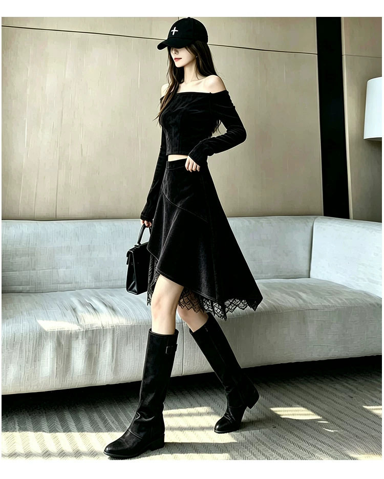 Chân váy nữ dáng chữ A eo cao lưng cao phong cách thanh lịch, chất liệu da hươu mềm mịn, thiết kế bất đối xứng, dáng trung dài — Màu cà phê đậm, màu kaki, đen chi tiết 29