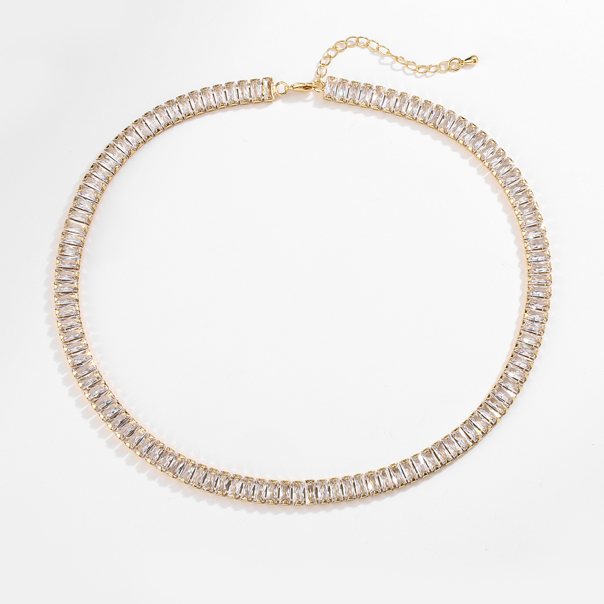 Fashion Full Diamond T Square Diamond Chain Necklace Copper Jewelry Wholesale display picture 2
