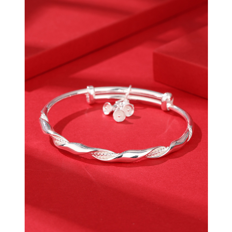 999 plata esterlina orquídea pulsera de plata hembra Campana de cáñamo patrón Push-Pull sólido joven nicho diseño pulsera de plata pura