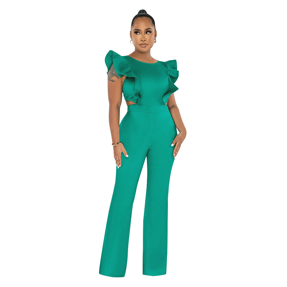 K10428 Ropa de mujer Amazonas 2023 Verano nuevo con volantes cuello redondo color sólido europeo y americano traje de moda transfronteriza jumpsuit