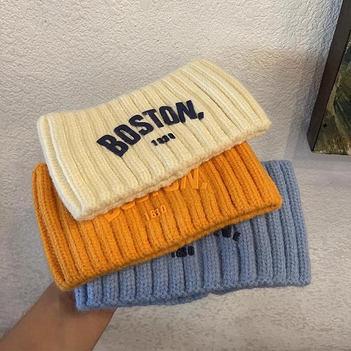 Winter and Autumn Sports Knit Sweatband Alphabet Headband forehead Sweat Absorbent Warm Head Cover Headband for Women Wide Edge Postpartum Head Scarf